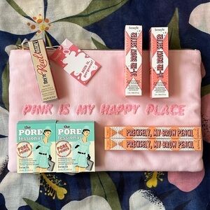 Brand New Benefit Pink Makeup Bag Brow Pencils Brow Setting Gels Mascara Primer
